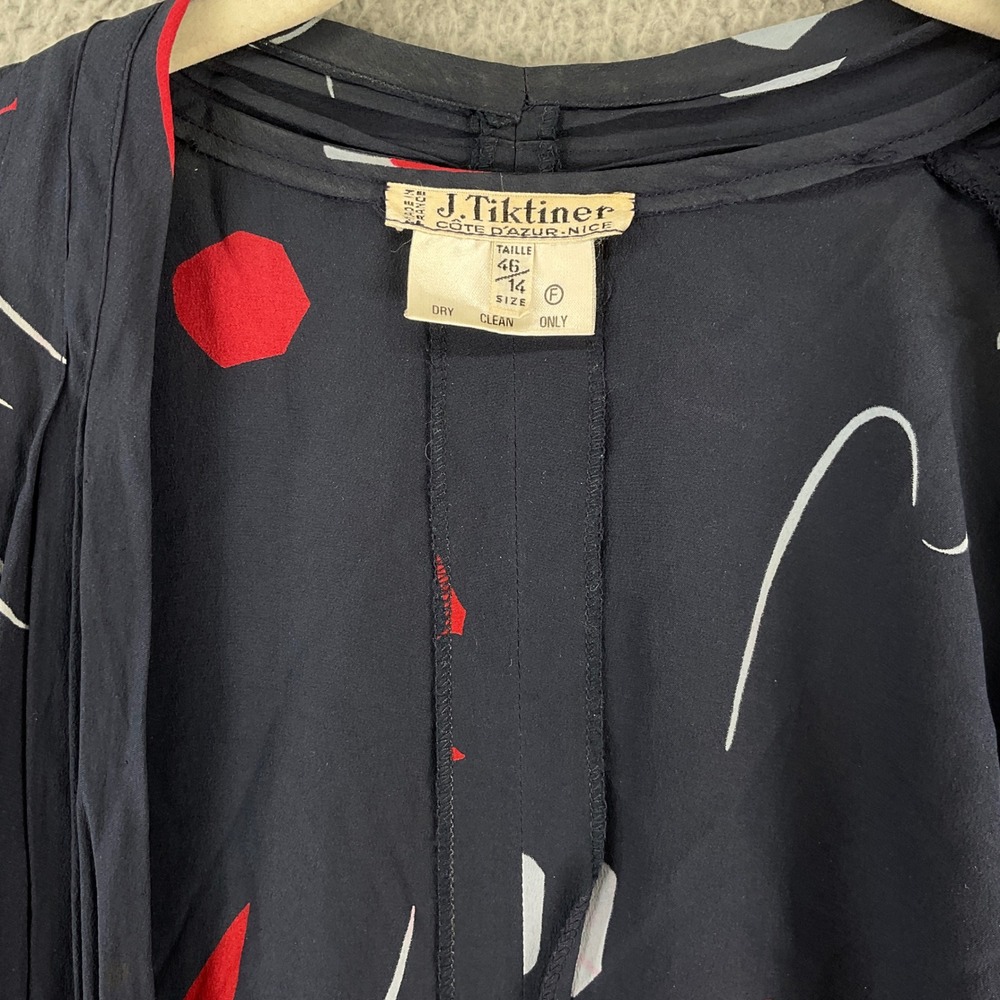 J. Tiktiner Shirt Dress Women 14 Navy Blue Excellent Vintage Abstract French - Picture 3 of 5